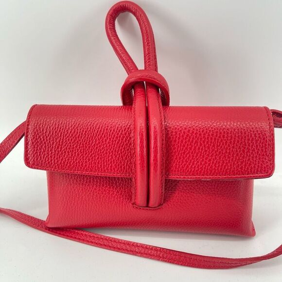 Debbie Katz Rosalina Red Italian Leather Clutch Crossbody Bag Adjustable Strap - Picture 4 of 16